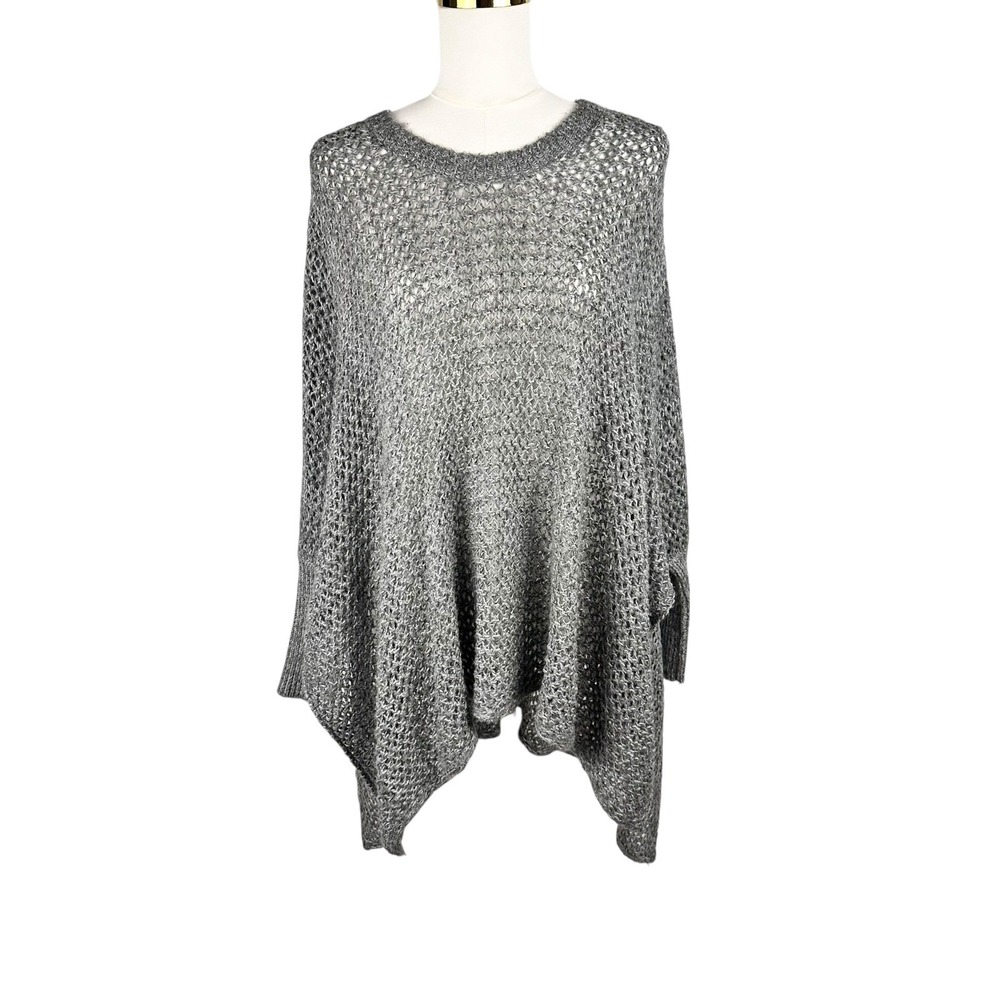 Aeropostale Metallic Silver Open Knit Poncho Sweater M/L 2010s Indie Sleaze Boho